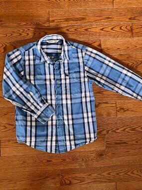 Old Navy Blue and White Plaid Button-Down Shirt